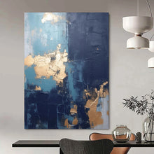 Load image into Gallery viewer, “Blue and Gold Abstract Fusion” – Luxurious Abstract with Metallic and Cool Tones DTP130