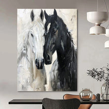 Load image into Gallery viewer, “Abstract Horse Duo” - Black, White, and Grey Animal Art on Canvas DKH1401