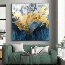 Load image into Gallery viewer, Gold - Blue Marble Fusion Art for Luxury Hotel Lobby & Elegant Home Office LargeART0916