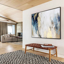 Load image into Gallery viewer, Blue, White, and Gold Abstract Painting for Coastal Bedroom & Chic Bathroom DKH128
