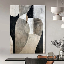 Load image into Gallery viewer, “Monochrome Shape Abstract” - Black, White, Grey Abstract Art on Canvas DKH1312