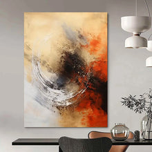 Load image into Gallery viewer, “Swirling Neutrals with Orange Accents” – Dynamic Abstract with Circular Motif DTP121