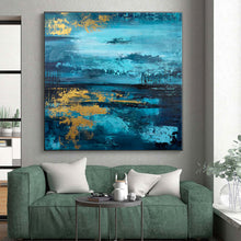 Load image into Gallery viewer, Large - Format Blue - Gold Lake Reflection Art for Lakeside Home & Luxury Hotel LargeART0446