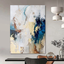 Load image into Gallery viewer, “Blue - Beige Abstract Harmony” Abstract Painting on Canvas, Coastal Home Decor DKH1018