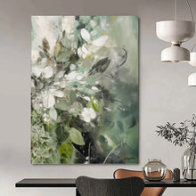 Load image into Gallery viewer, “Green - White Floral Dream” - Soft Green and White Blossom Art, Abstract Painting on Canvas DKH1086