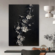 Load image into Gallery viewer, “Silver Floral on Black” - Decorative Abstract Art on Canvas DKH1543