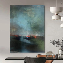 Load image into Gallery viewer, “Moody Abstract Landscape” - Dark Green, Blue, and Red Art on Canvas DKH1408