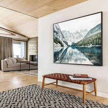 Load image into Gallery viewer, “Snow - Capped Mountains and Lake Reflection” - Winter Landscape Abstract Acrylic, Ideal for Lodge and Study DLZ221
