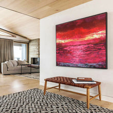Load image into Gallery viewer, Fiery Red Sunset Abstract Painting for Romantic Dining Room & Coastal Villa Balcony DKH191