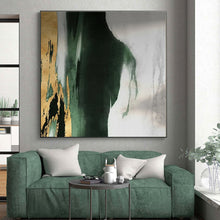Load image into Gallery viewer, Green, Gold, and Gray Abstract Drip Acrylic Art - Great for Luxe Home Office & Sophisticated Lounge LargeART0640