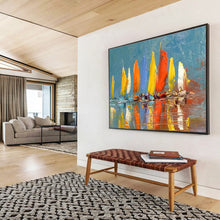 Load image into Gallery viewer, Colorful Sailboats Abstract Painting for Coastal Home & Nautical Café DKH254