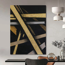 Load image into Gallery viewer, Gold & Silver Abstract Geometry - Perfect for Luxury Bedroom & Upscale Lounge LargeART2388