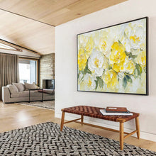 Load image into Gallery viewer, Yellow and White Floral Abstract Painting on Canvas - “Sunny Blooms” DKH696