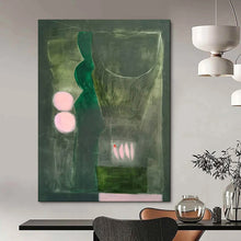 Load image into Gallery viewer, Dark Green & Pink Abstract Painting, Suited for Moody Living Room & Modern Art Gallery LargeART1846