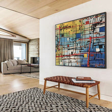 Load image into Gallery viewer, Abstract Grid “Colorful Web” Painting on Canvas, Modern Line Art DKH842