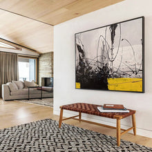 Load image into Gallery viewer, Monochrome & Yellow Dynamism Black, White & Bold Accents on Canvas DLZ008
