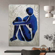 Load image into Gallery viewer, Textured Abstract Painting, Blue & Gray, Emotional Art for Counseling Office & Bedroom LargeART2166