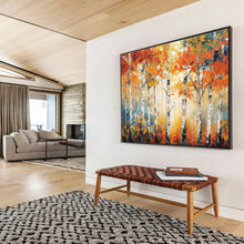 Load image into Gallery viewer, Autumn Birch “Golden Canopy” Painting on Canvas, Seasonal Landscape Decor DKH835