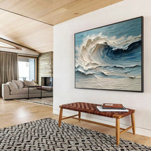 Load image into Gallery viewer, Textured Wave “Ocean Cascade” Painting on Canvas, Coastal Impasto Art DKH816