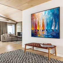 Load image into Gallery viewer, Colorful “Sailing Adventure at Sea” Painting on Canvas, Nautical Art Centerpiece DKH800