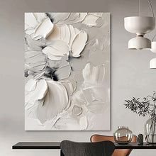 Load image into Gallery viewer, White Floral Textured Abstract Canvas Painting, Perfect for Elegant Bedroom & Feminine Boutique LargeART1289