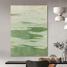 Load image into Gallery viewer, “Textured Green Fields” - Green, White Abstract Art on Canvas DKH1217