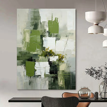 Load image into Gallery viewer, Modern Geometric Abstract Art, Bold Green Blocks for Contemporary Office & Minimalist Bedroom LargeART2264