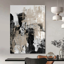 Load image into Gallery viewer, “Monochrome Textured Abstraction” Abstract Black - and - Beige Painting on Canvas, Modern Wall Decor DKH966
