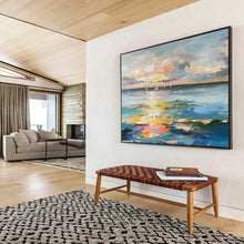 Load image into Gallery viewer, Impressionist Sunset Sea with Sailboats Abstract Art for Nautical Home & Relaxing Patio DKH115