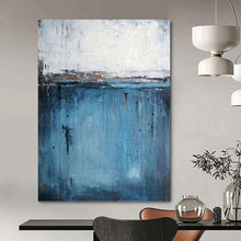 Load image into Gallery viewer, “Blue and White Abstract with Dripping Effects” - Expressive Abstract Art on Canvas DKH1558