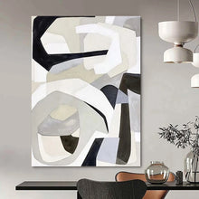 Load image into Gallery viewer, “Monochrome Shape Fusion” - Grey, Black, White Abstract Art on Canvas DKH1141