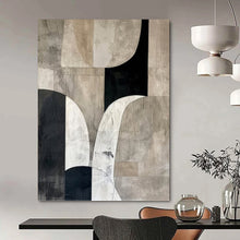 Load image into Gallery viewer, “Monochrome Shape Abstract Collage” - Black, White, Grey Abstract Art on Canvas DKH1320