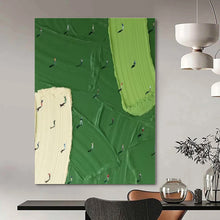 Load image into Gallery viewer, Miniature Figures on Green Abstract Painting, Ideal for Whimsical Playroom & Art - Forward Break Room LargeART1353