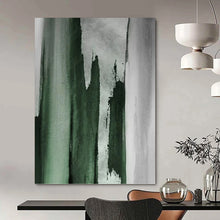 Load image into Gallery viewer, “Emerald Strokes on Grey” - Green, Grey Abstract Art on Canvas DKH1216