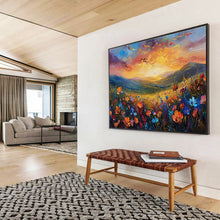 Load image into Gallery viewer, Mountain Sunset “Flower Valley” Painting on Canvas, Scenic Impasto Art DKH837