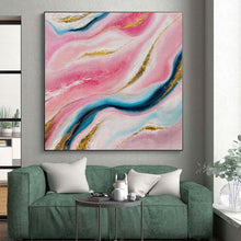 Load image into Gallery viewer, Hand - painted Large - sized Pink and Gold Marble Abstract Acrylic Art for Glamorous Dressing Rooms LargeART0029