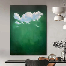 Load image into Gallery viewer, White Cloud Cluster on Green Abstract, Perfect for Nature - Themed Bedroom & Relaxing Reading Nook LargeART1990