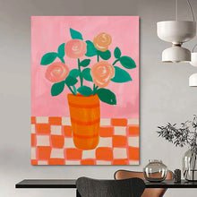 Load image into Gallery viewer, Cheerful Abstract Floral Art, Soft Pink & Bright Orange for Whimsical Kitchen & Bohemian Dining Room LargeART2258