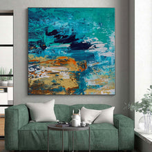 Load image into Gallery viewer, Hand - painted Substantial Teal - Toned Abstract Seascape Acrylic Art for Coastal - Style Bedrooms LargeART0036