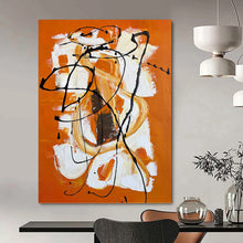 Load image into Gallery viewer, “Orange Energy with Black Lines” - Orange, White, Black Abstract Art on Canvas DKH1221