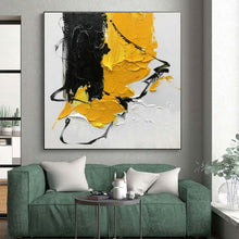 Load image into Gallery viewer, Black, Yellow, and White Textured Strokes Acrylic Art - Great for Modernist Kitchen & Eclectic Bedroom LargeART0606