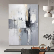 Load image into Gallery viewer, “Gray and Gold Geometric Abstract” – Clean Abstract with Angular Shapes and Metallic Tones DTP138