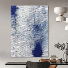 Load image into Gallery viewer, Blue & White Textured Abstract Painting, Suited for Coastal Bathroom & Nautical - Themed Study LargeART1359