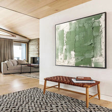 Load image into Gallery viewer, Textured Green and White Abstract Painting for Minimalist Study & Nature - Inspired Yoga Studio DKH274