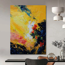Load image into Gallery viewer, “Bold Color Explosion Abstract” - Yellow, Red, Blue Abstract Art on Canvas DKH1342