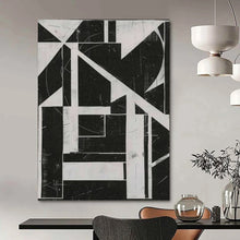 Load image into Gallery viewer, “Geometric Black - and - White Collage” - Black, White Abstract Geometric Art on Canvas DKH1151