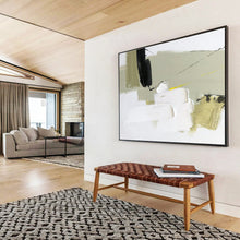 Load image into Gallery viewer, Abstract Painting with Black, White, Green, and Yellow for Modern Office & Creative Nook DKH314