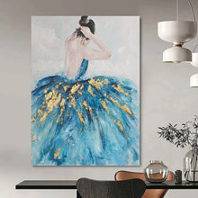 Load image into Gallery viewer, “Elegant Ballerina” - Blue, Gold, and White Figurative Art on Canvas DKH1414