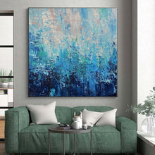 Load image into Gallery viewer, Hand - painted Oversized Layered Blue Abstract Depths Acrylic Art for Serene Bedrooms LargeART0045