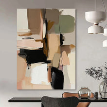 Load image into Gallery viewer, “Neutral Color Block Collage” - Beige, Black, Green, Pink Abstract Art on Canvas DKH1240